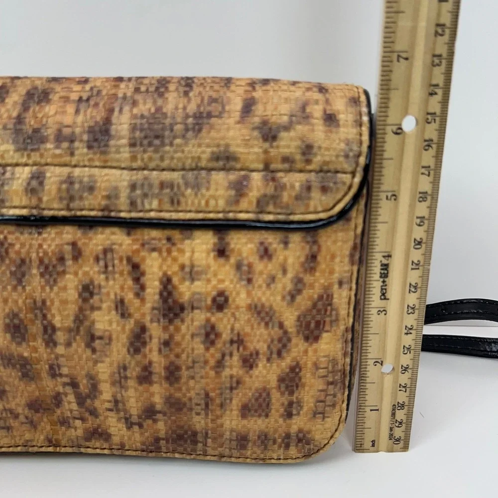 Kate Spade Woven Straw Crossbody Bag Gold Turn Lock Leopard Print Satchel Medium